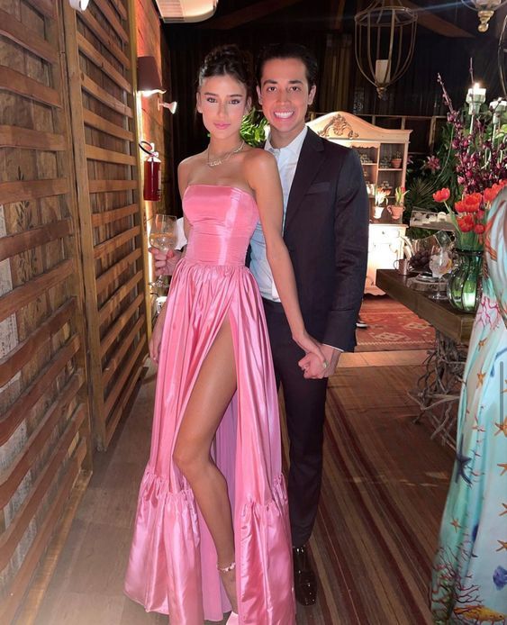 TingPo Wholesale Pink Leg Split Prom Dress Women Sexy Party Dresses